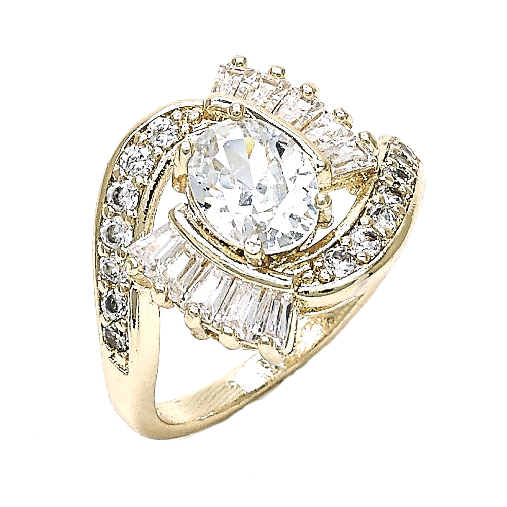 Oro Laminado Multi Stone Ring, Gold Filled Style with White Cubic Zirconia, Polished, Golden Finish