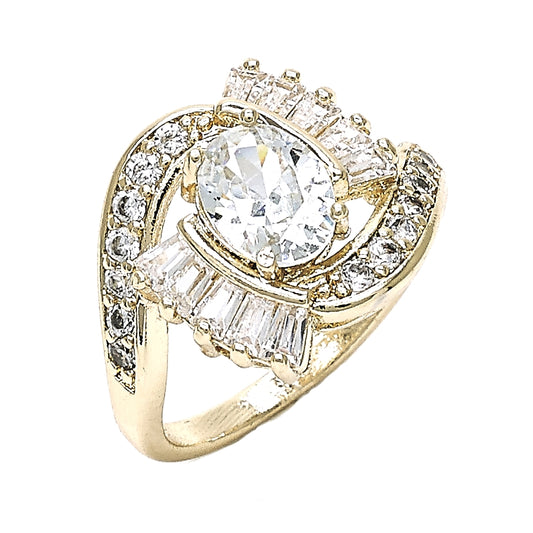 Oro Laminado Multi Stone Ring, Gold Filled Style with White Cubic Zirconia, Polished, Golden Finish