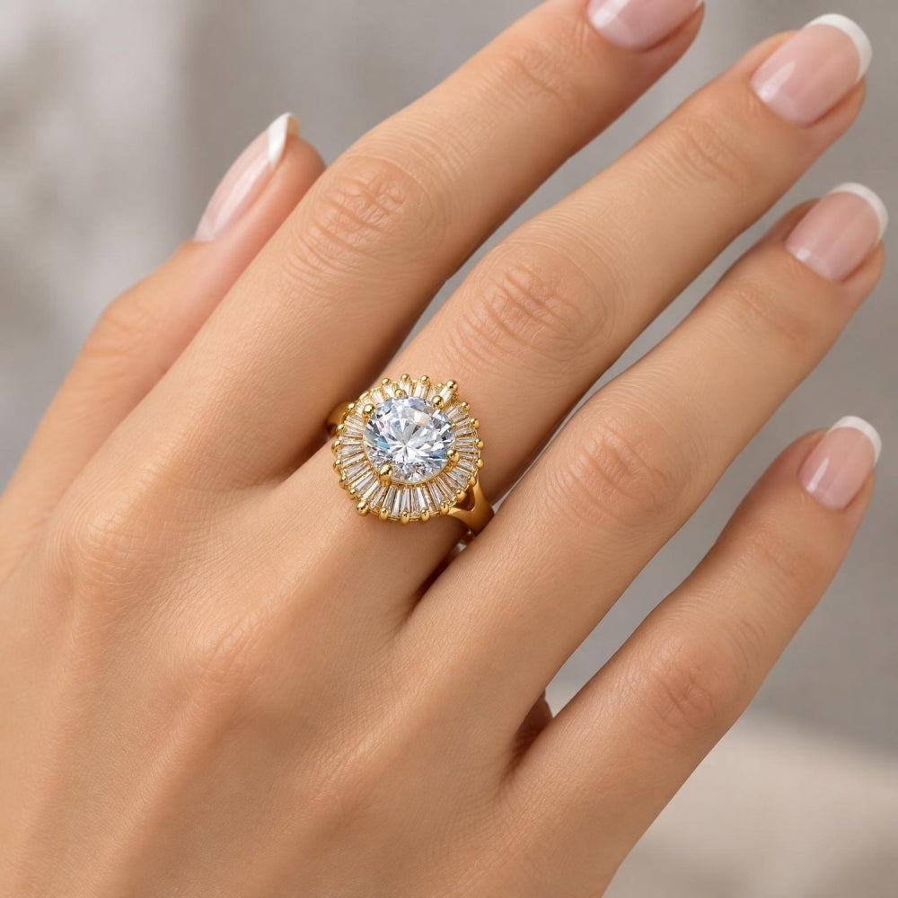 Oro Laminado Multi Stone Ring, Gold Filled Style with White Cubic Zirconia, Polished, Golden Finish