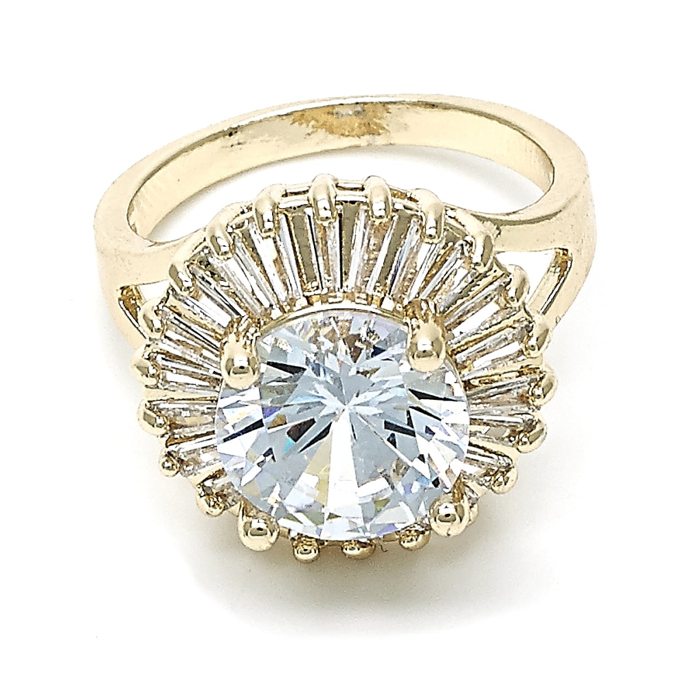 Oro Laminado Multi Stone Ring, Gold Filled Style with White Cubic Zirconia, Polished, Golden Finish