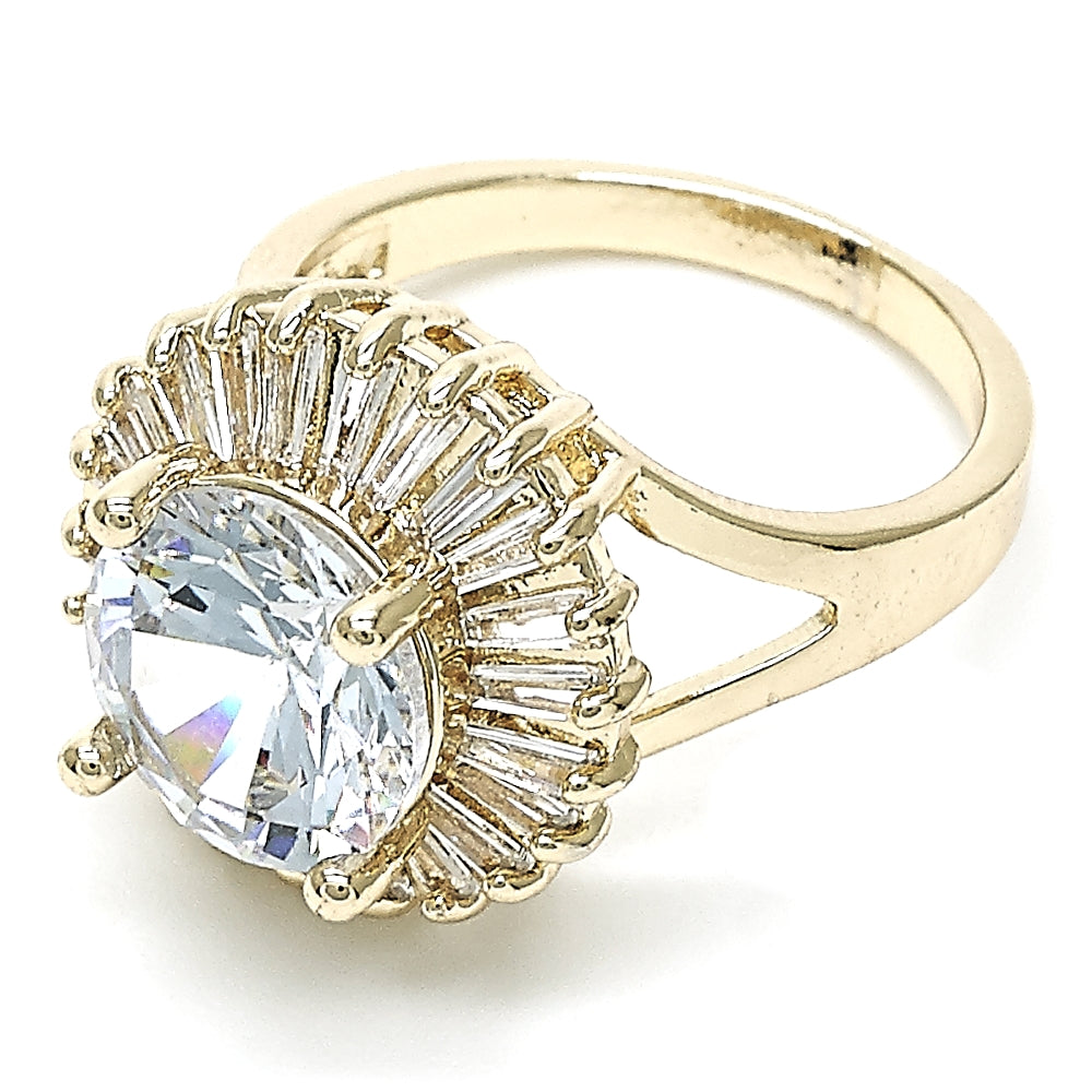 Oro Laminado Multi Stone Ring, Gold Filled Style with White Cubic Zirconia, Polished, Golden Finish