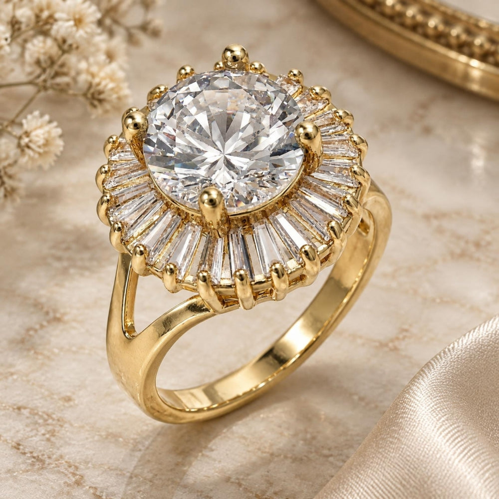 Oro Laminado Multi Stone Ring, Gold Filled Style with White Cubic Zirconia, Polished, Golden Finish