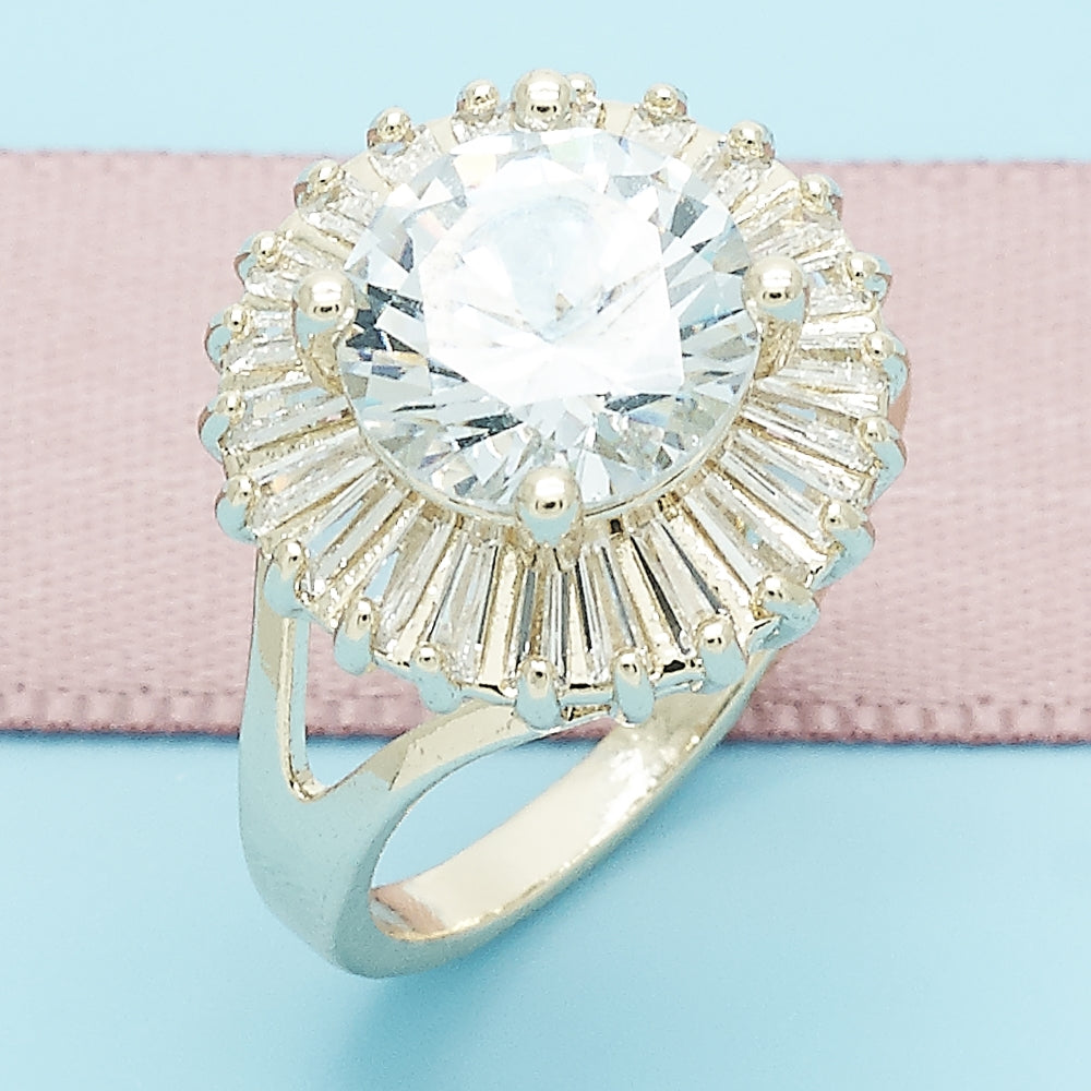 Oro Laminado Multi Stone Ring, Gold Filled Style with White Cubic Zirconia, Polished, Golden Finish