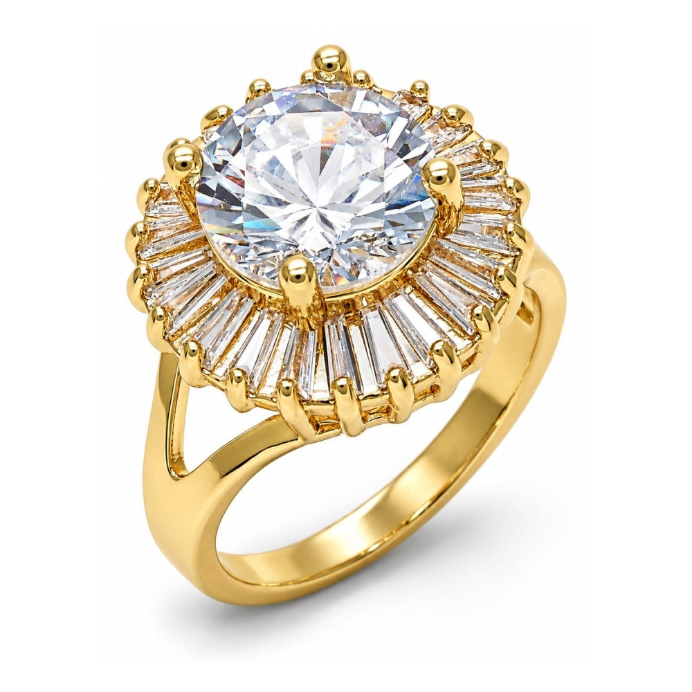 Oro Laminado Multi Stone Ring, Gold Filled Style with White Cubic Zirconia, Polished, Golden Finish