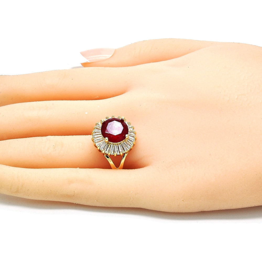 Oro Laminado Multi Stone Ring, Gold Filled Style with Ruby and White Cubic Zirconia, Polished, Golden Finish