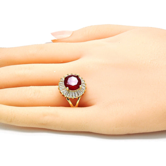 Oro Laminado Multi Stone Ring, Gold Filled Style with Ruby and White Cubic Zirconia, Polished, Golden Finish