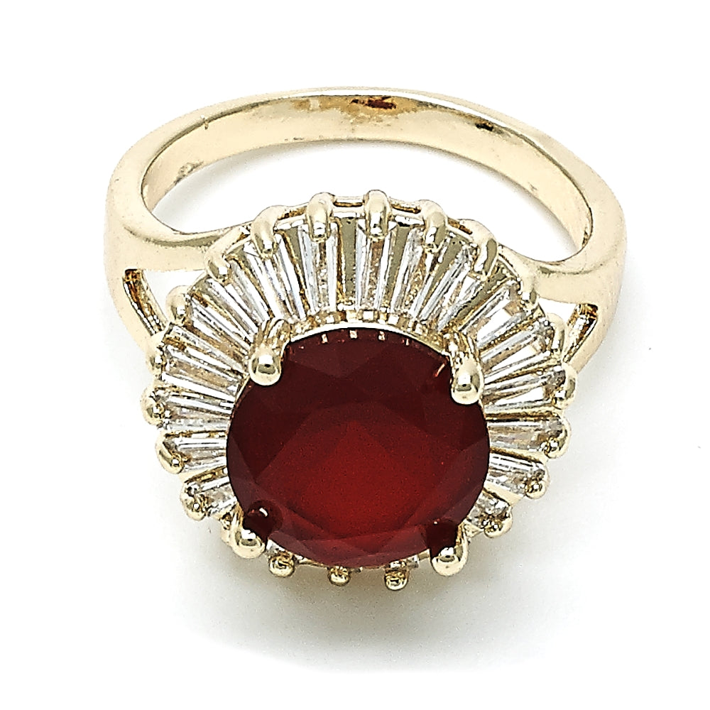Oro Laminado Multi Stone Ring, Gold Filled Style with Ruby and White Cubic Zirconia, Polished, Golden Finish