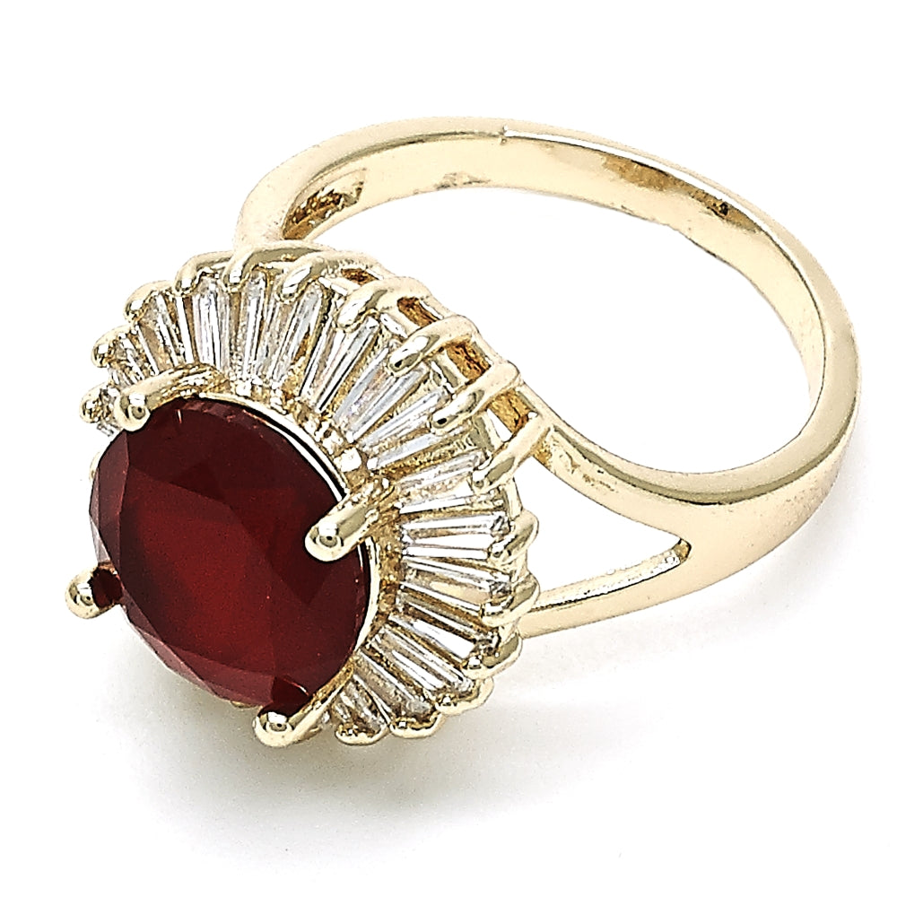 Oro Laminado Multi Stone Ring, Gold Filled Style with Ruby and White Cubic Zirconia, Polished, Golden Finish