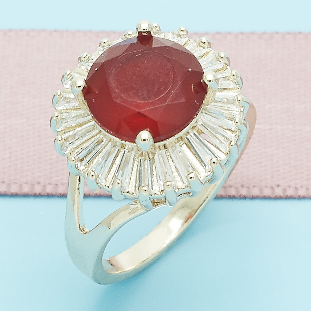 Oro Laminado Multi Stone Ring, Gold Filled Style with Ruby and White Cubic Zirconia, Polished, Golden Finish