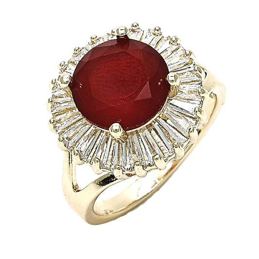 Oro Laminado Multi Stone Ring, Gold Filled Style with Ruby and White Cubic Zirconia, Polished, Golden Finish