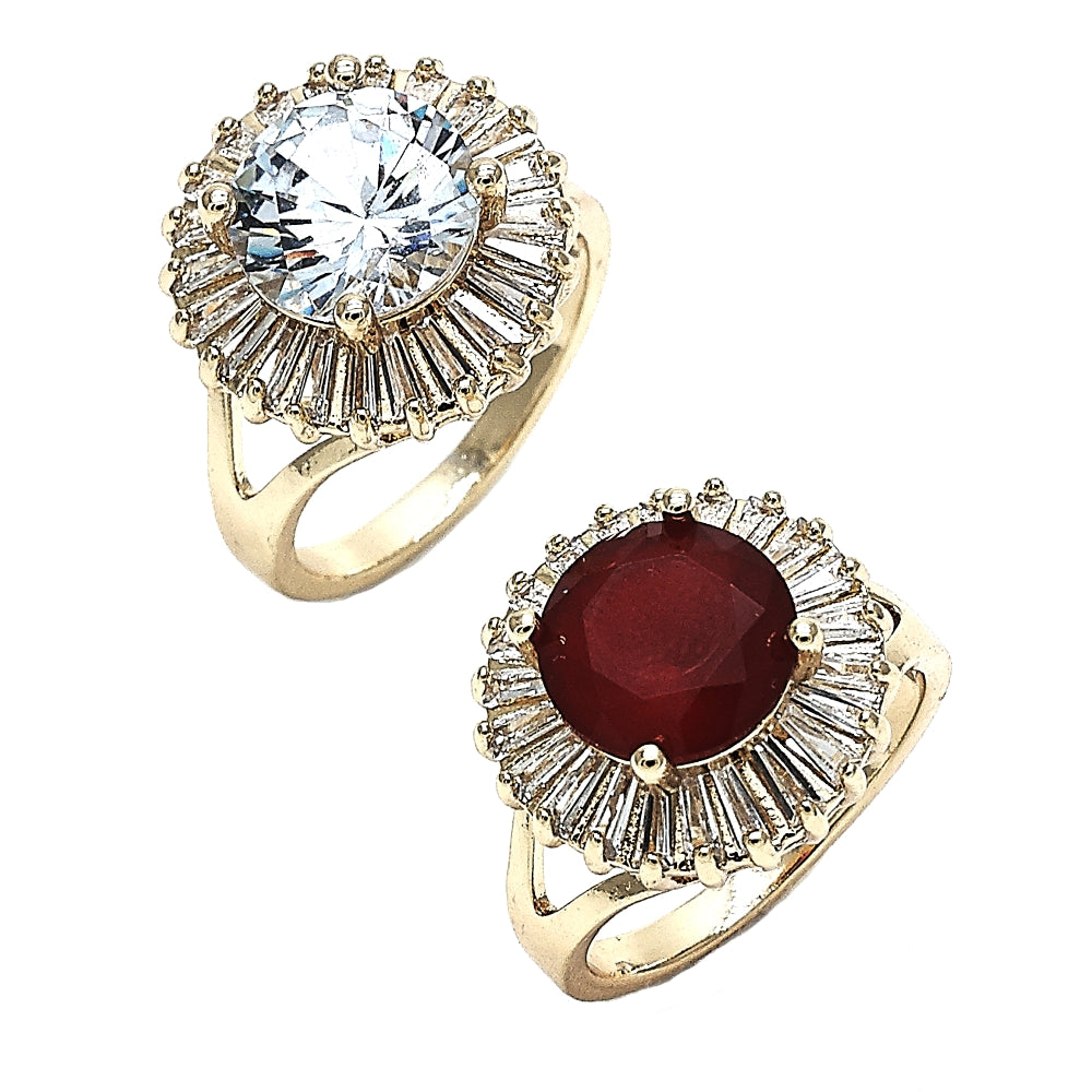 Oro Laminado Multi Stone Ring, Gold Filled Style with Ruby and White Cubic Zirconia, Polished, Golden Finish