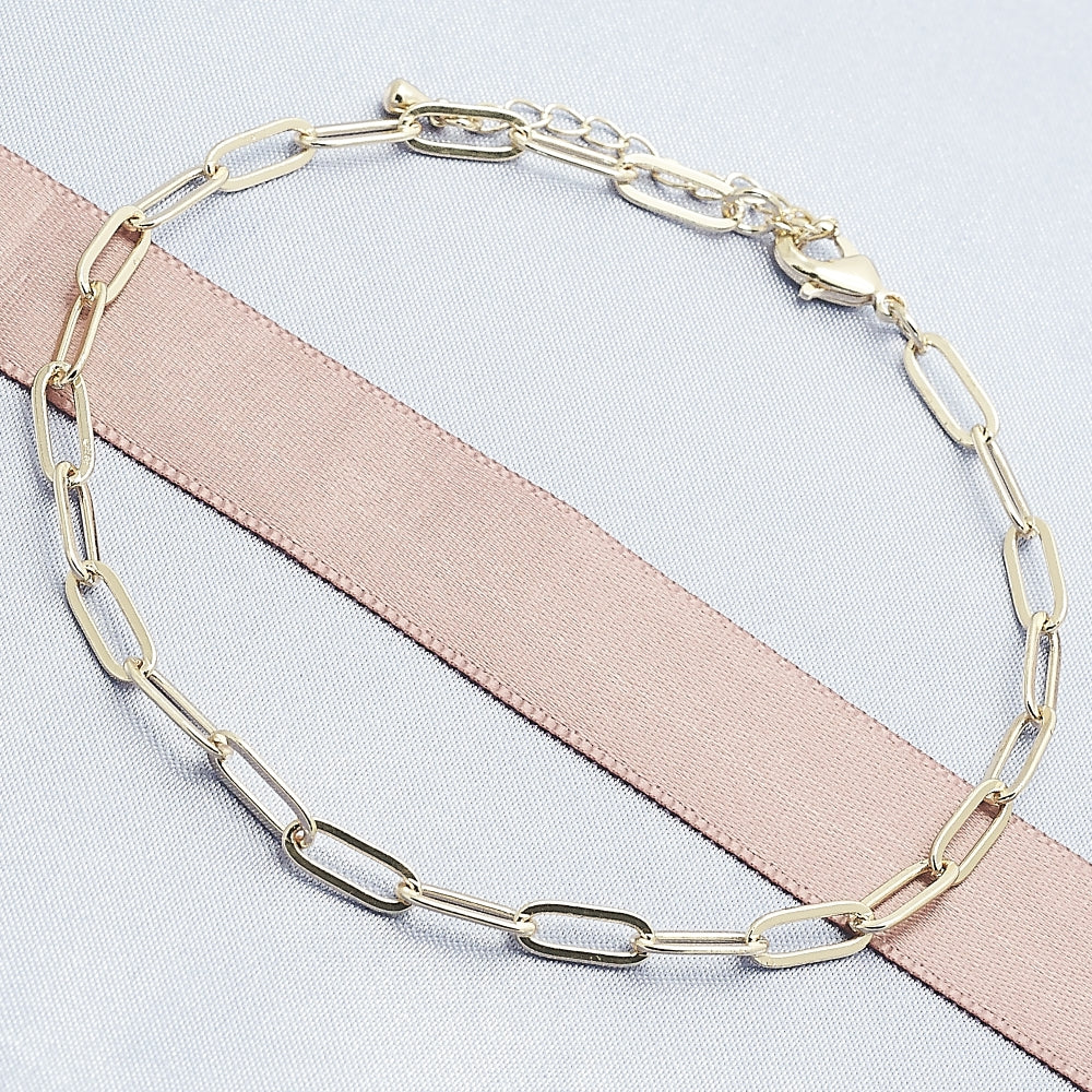 Oro Laminado Fancy Anklet, Gold Filled Style Paperclip Design, Polished, Golden Finish