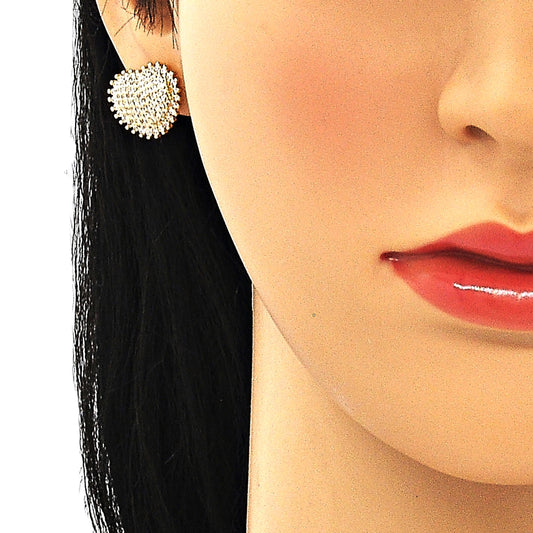 Oro Laminado Stud Earring, Gold Filled Style Heart Design, with White Micro Pave, Polished, Golden Finish