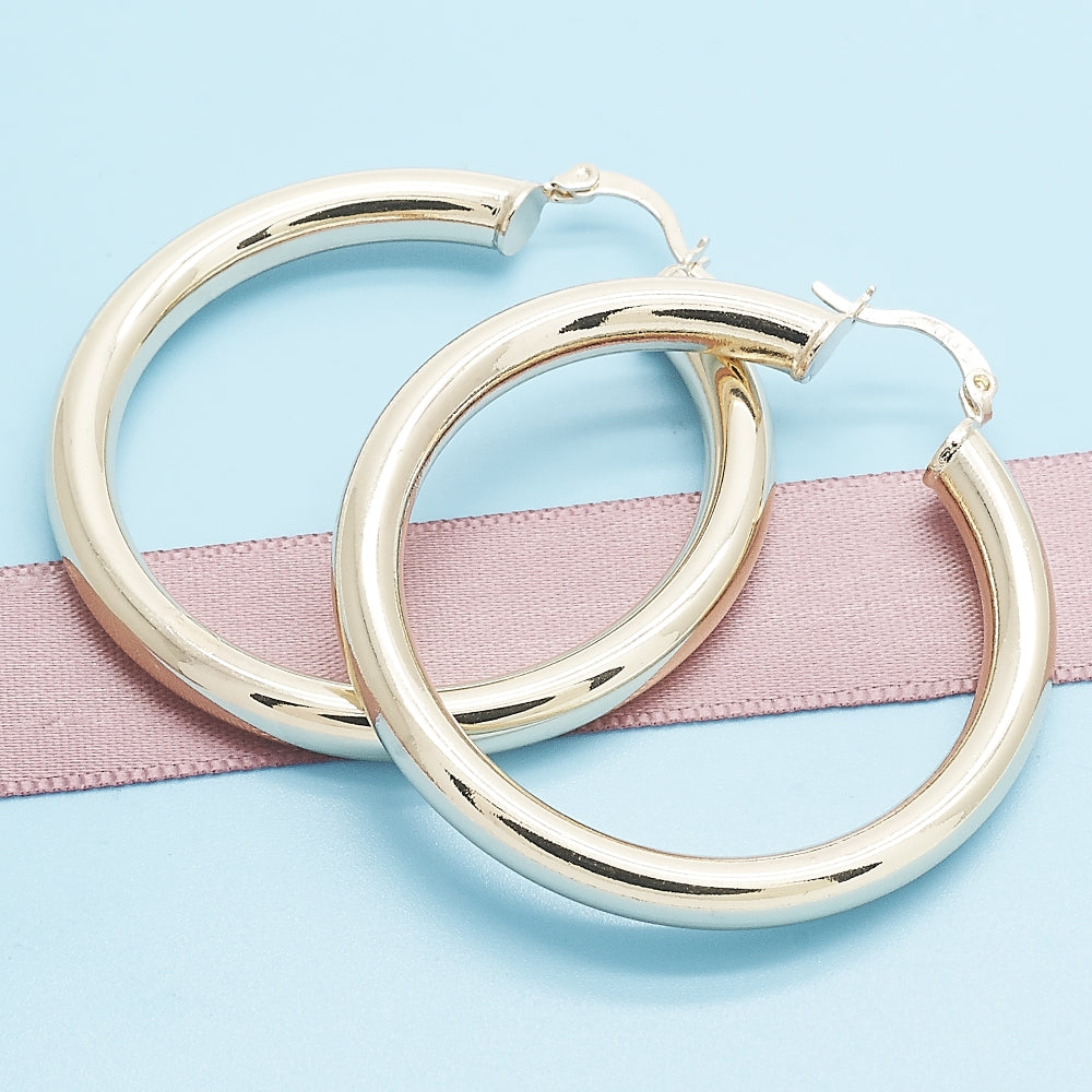 Oro Laminado Large Hoop, Gold Filled Style Hollow Design, Polished, Golden Finish