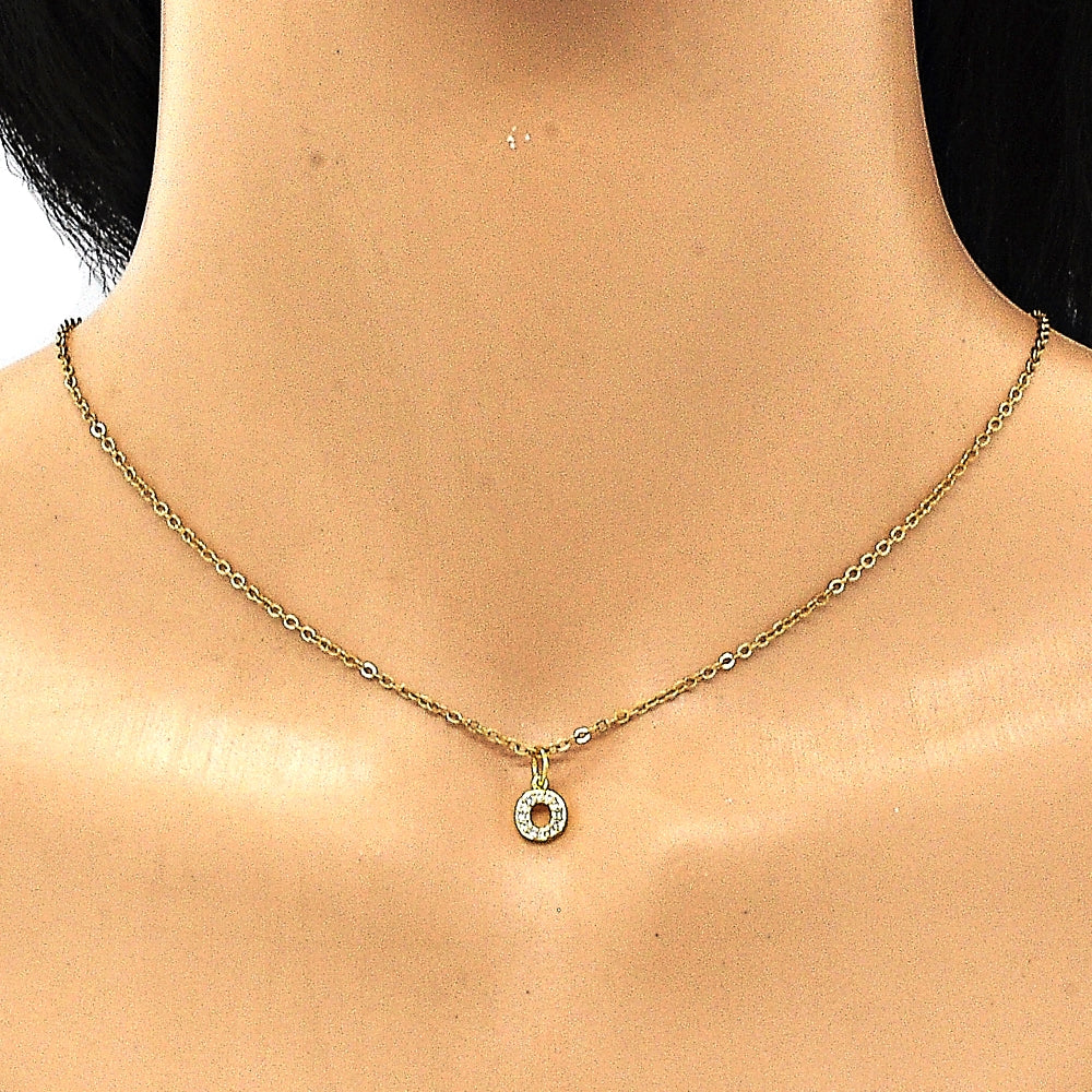 Oro Laminado Fancy Pendant, Gold Filled Style Initials Design, with White Micro Pave, Polished, Golden Finish