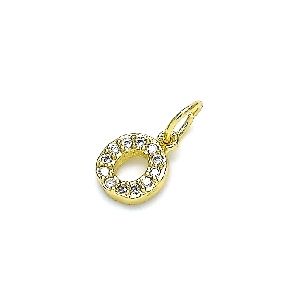 Oro Laminado Fancy Pendant, Gold Filled Style Initials Design, with White Micro Pave, Polished, Golden Finish
