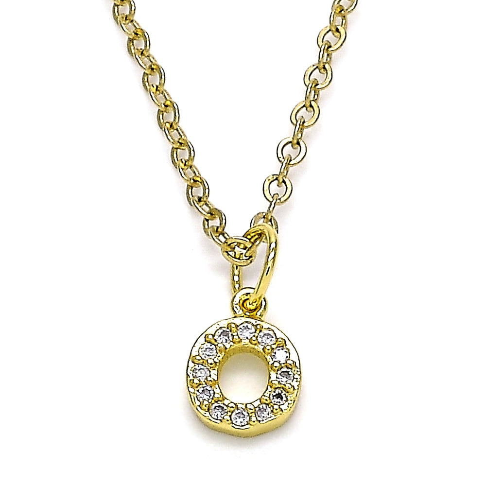 Oro Laminado Fancy Pendant, Gold Filled Style Initials Design, with White Micro Pave, Polished, Golden Finish