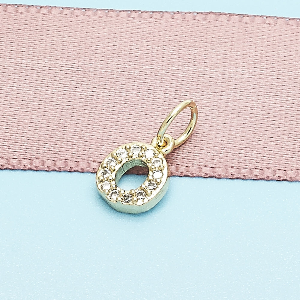 Oro Laminado Fancy Pendant, Gold Filled Style Initials Design, with White Micro Pave, Polished, Golden Finish