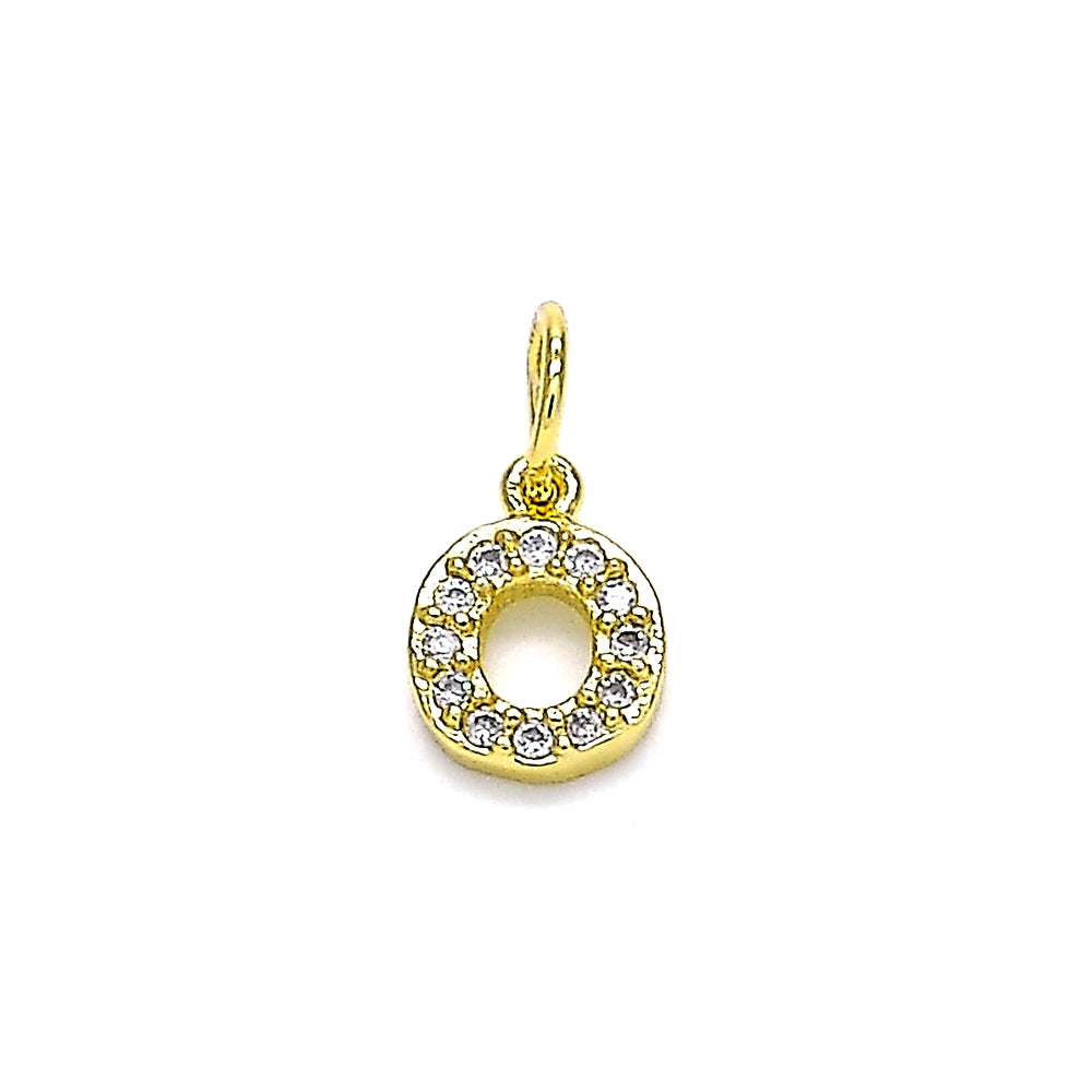 Oro Laminado Fancy Pendant, Gold Filled Style Initials Design, with White Micro Pave, Polished, Golden Finish