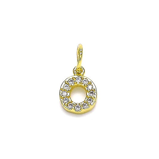 Oro Laminado Fancy Pendant, Gold Filled Style Initials Design, with White Micro Pave, Polished, Golden Finish