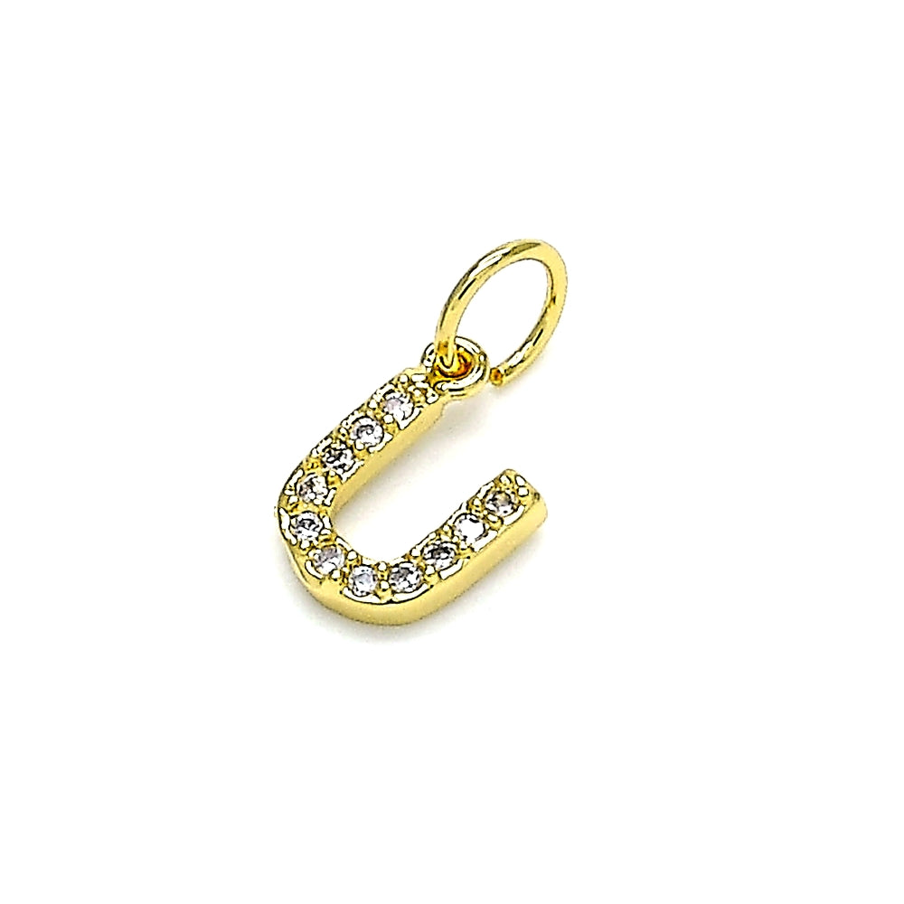 Oro Laminado Fancy Pendant, Gold Filled Style Initials Design, with White Micro Pave, Polished, Golden Finish