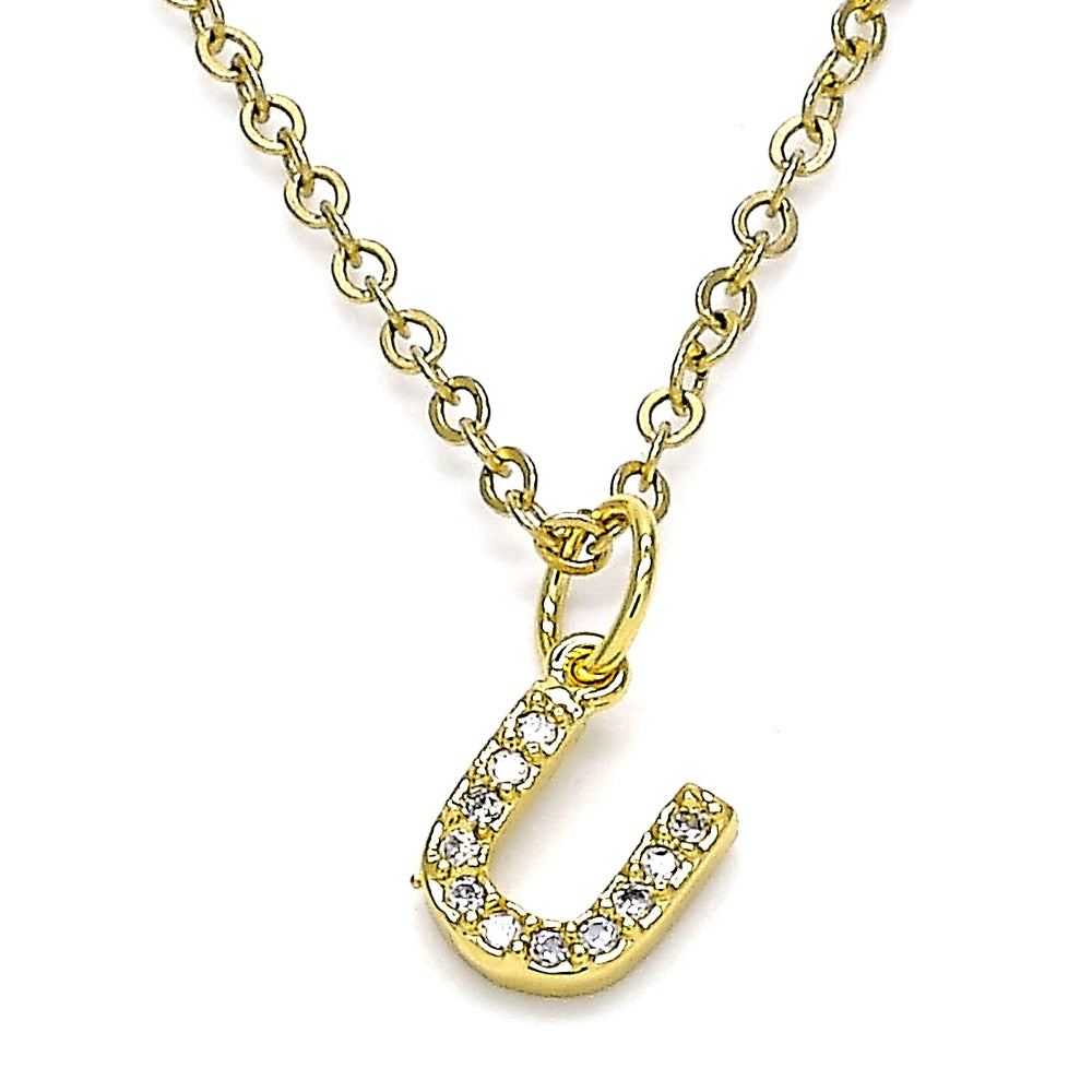 Oro Laminado Fancy Pendant, Gold Filled Style Initials Design, with White Micro Pave, Polished, Golden Finish
