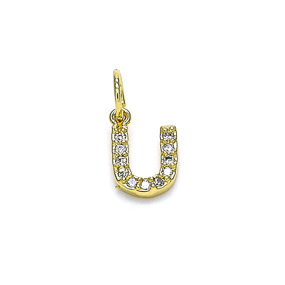 Oro Laminado Fancy Pendant, Gold Filled Style Initials Design, with White Micro Pave, Polished, Golden Finish
