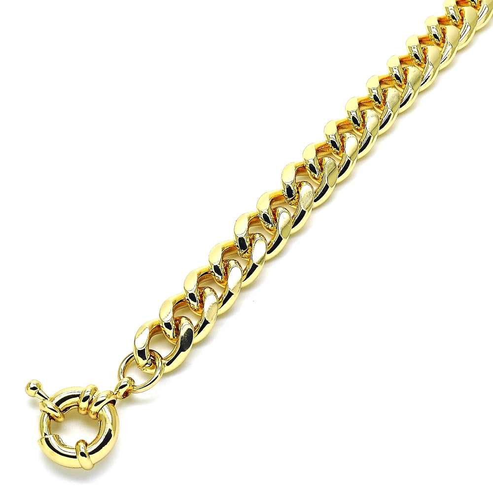 Oro Laminado Basic Bracelet, Gold Filled Style Miami Cuban Design, Polished, Golden Finish