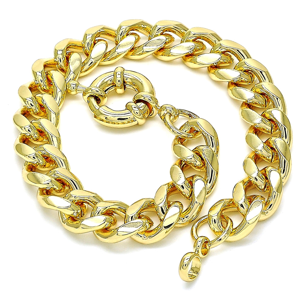 Oro Laminado Basic Bracelet, Gold Filled Style Miami Cuban Design, Polished, Golden Finish
