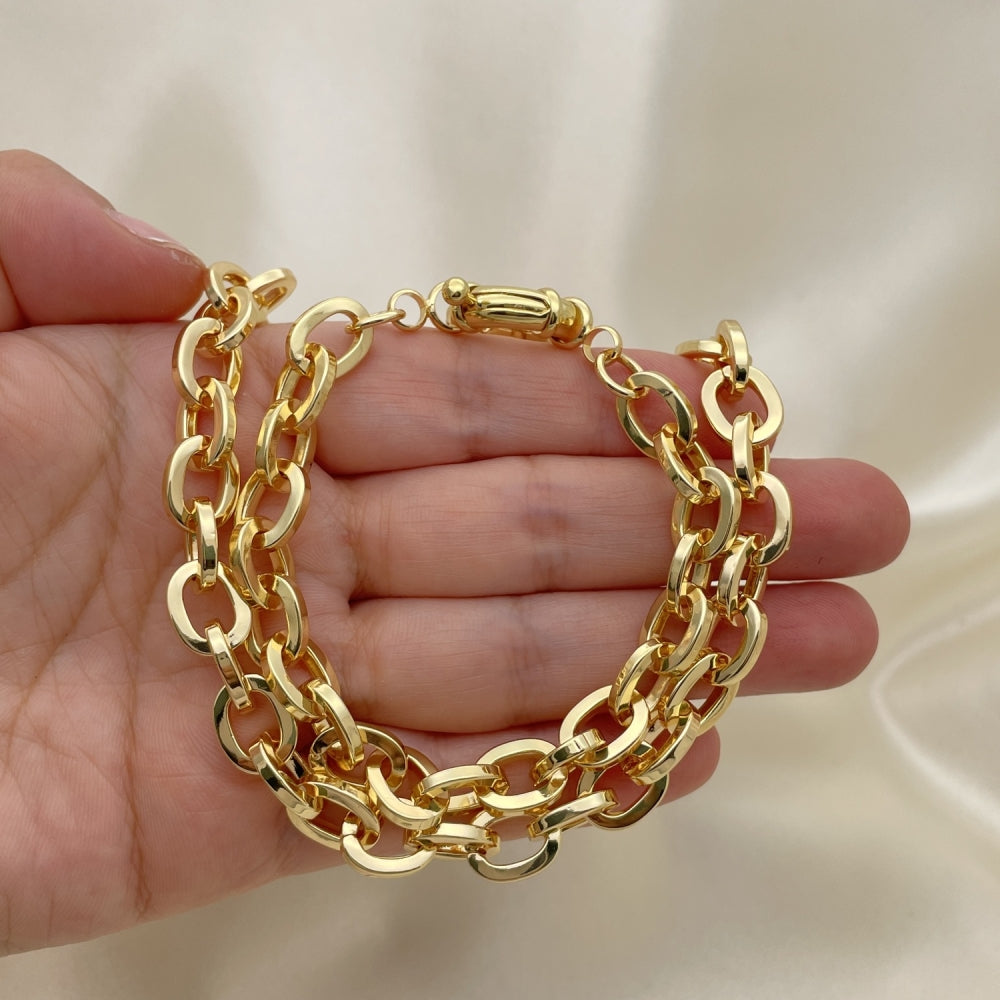 Oro Laminado Necklace and Bracelet, Gold Filled Style Rolo Design, Polished, Golden Finish