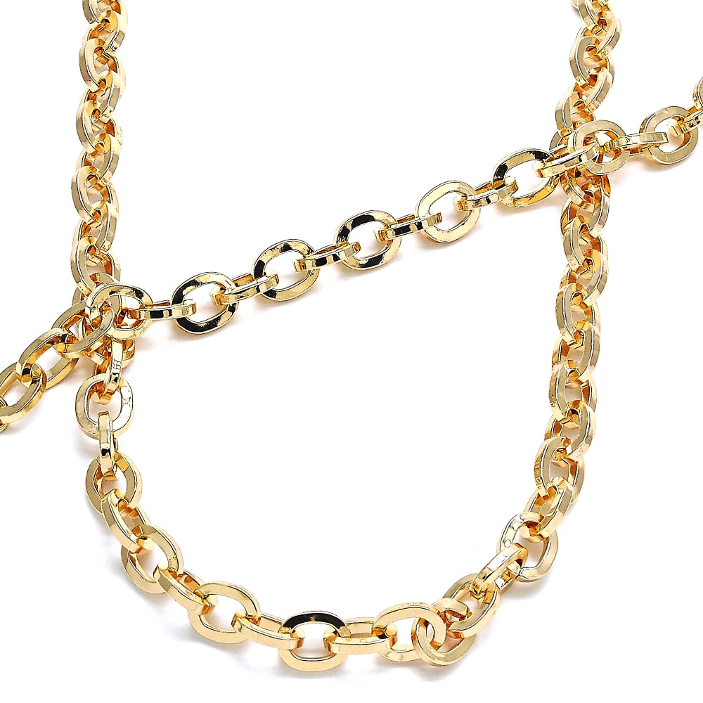Oro Laminado Necklace and Bracelet, Gold Filled Style Rolo Design, Polished, Golden Finish