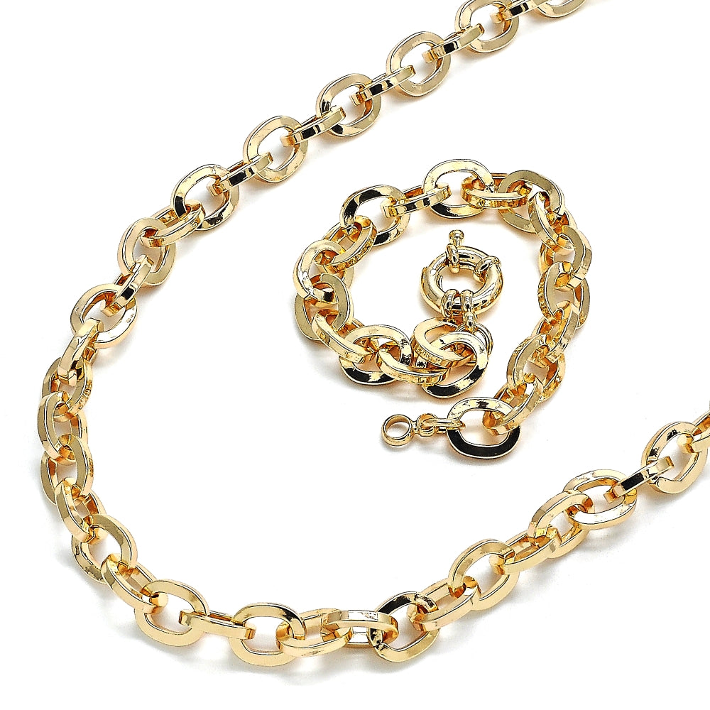 Oro Laminado Necklace and Bracelet, Gold Filled Style Rolo Design, Polished, Golden Finish