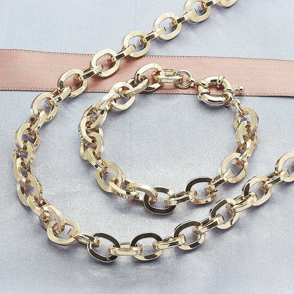Oro Laminado Necklace and Bracelet, Gold Filled Style Rolo Design, Polished, Golden Finish