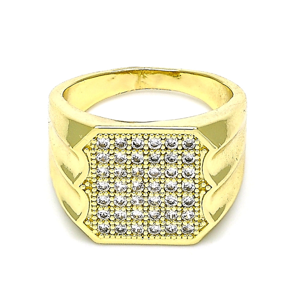 Oro Laminado Mens Ring, Gold Filled Style with White Micro Pave, Polished, Golden Finish