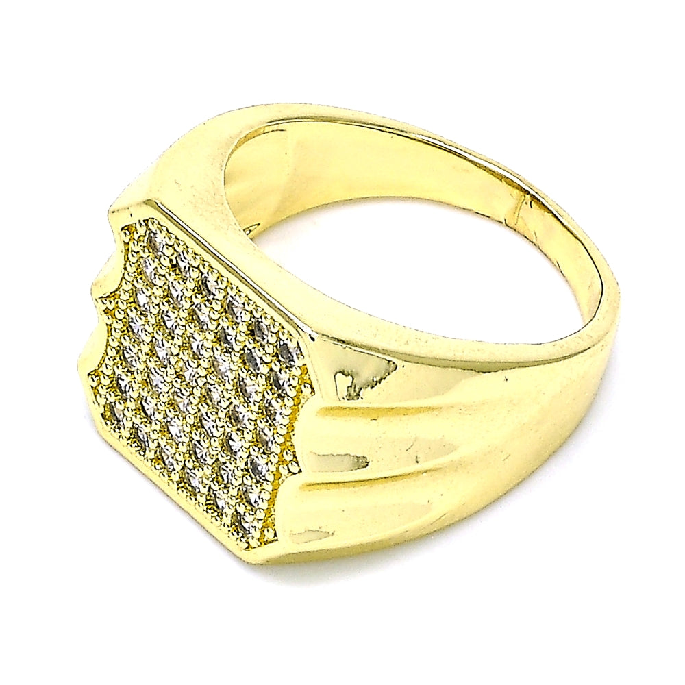 Oro Laminado Mens Ring, Gold Filled Style with White Micro Pave, Polished, Golden Finish