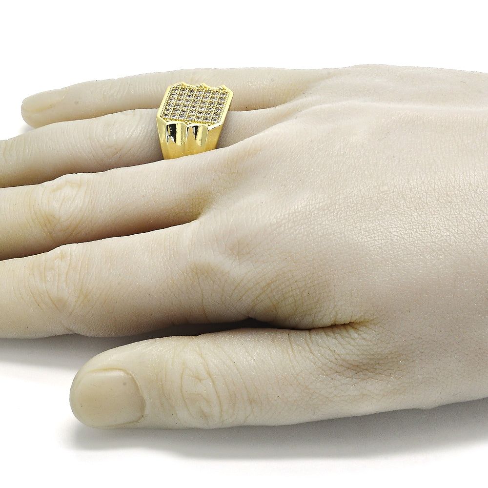 Oro Laminado Mens Ring, Gold Filled Style with White Micro Pave, Polished, Golden Finish