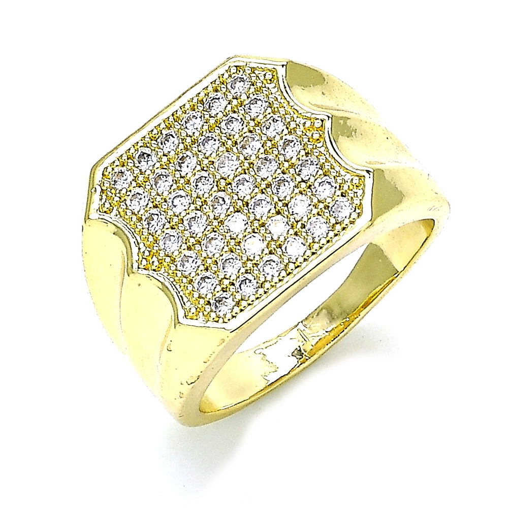 Oro Laminado Mens Ring, Gold Filled Style with White Micro Pave, Polished, Golden Finish