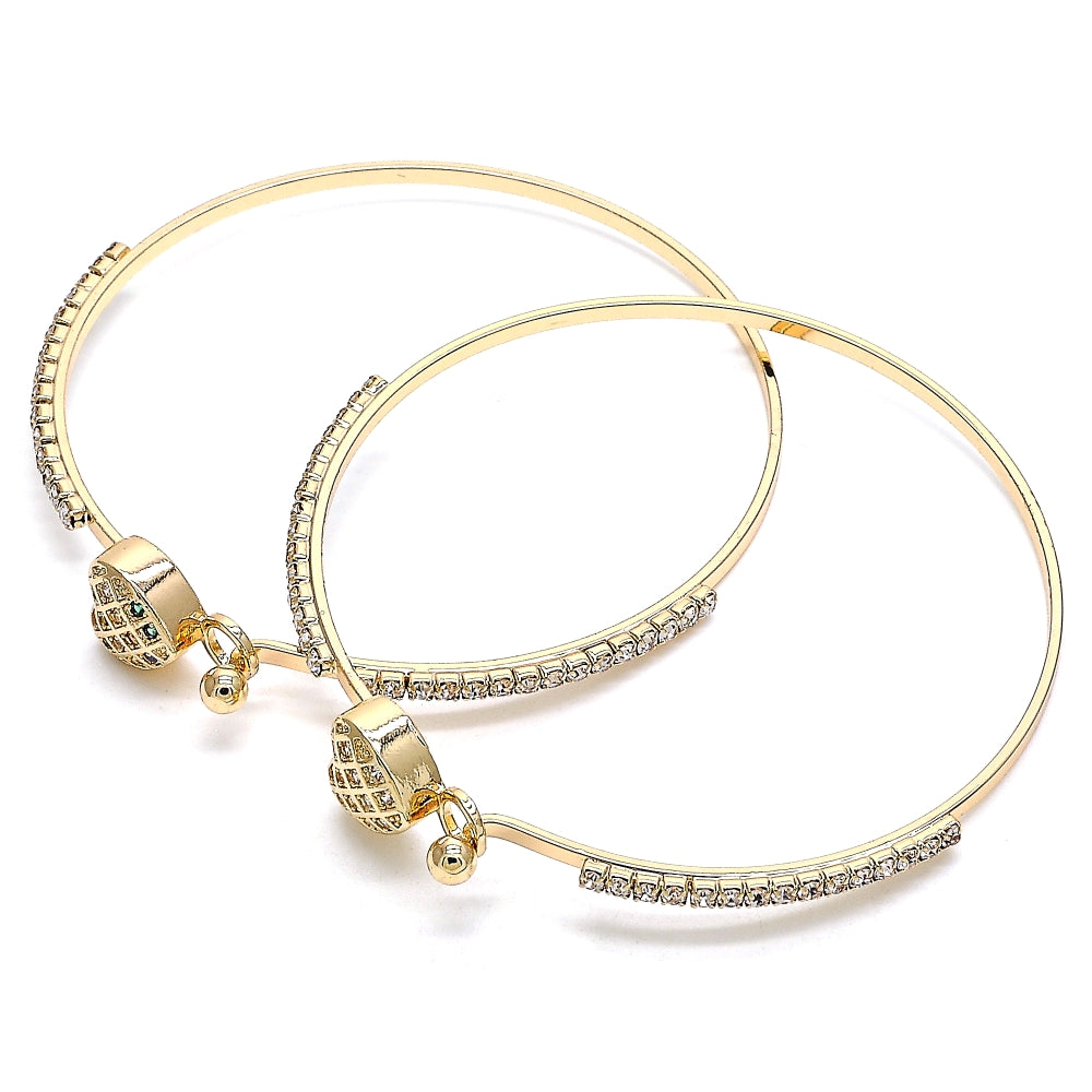 Oro Laminado Individual Bangle, Gold Filled Style Heart Design, with Multicolor Micro Pave and White Crystal, Polished, Golden Finish