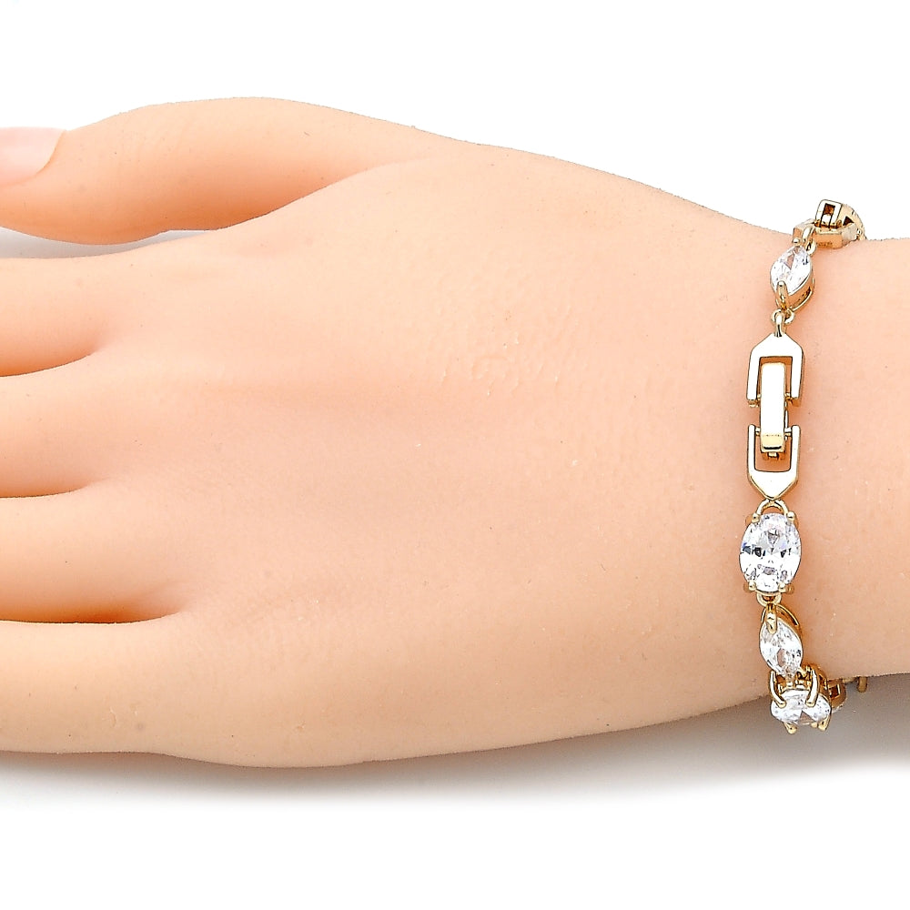 Oro Laminado Tennis Bracelet, Gold Filled Style with White Cubic Zirconia, Polished, Golden Finish
