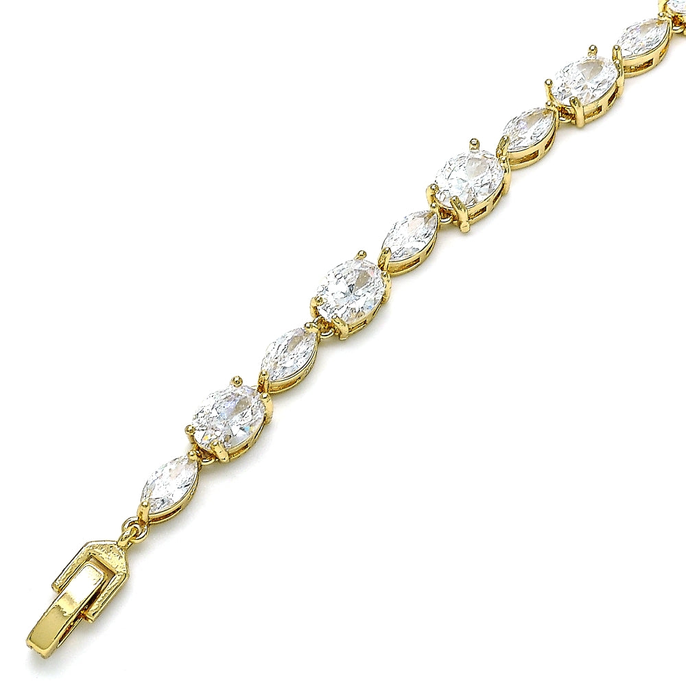 Oro Laminado Tennis Bracelet, Gold Filled Style with White Cubic Zirconia, Polished, Golden Finish