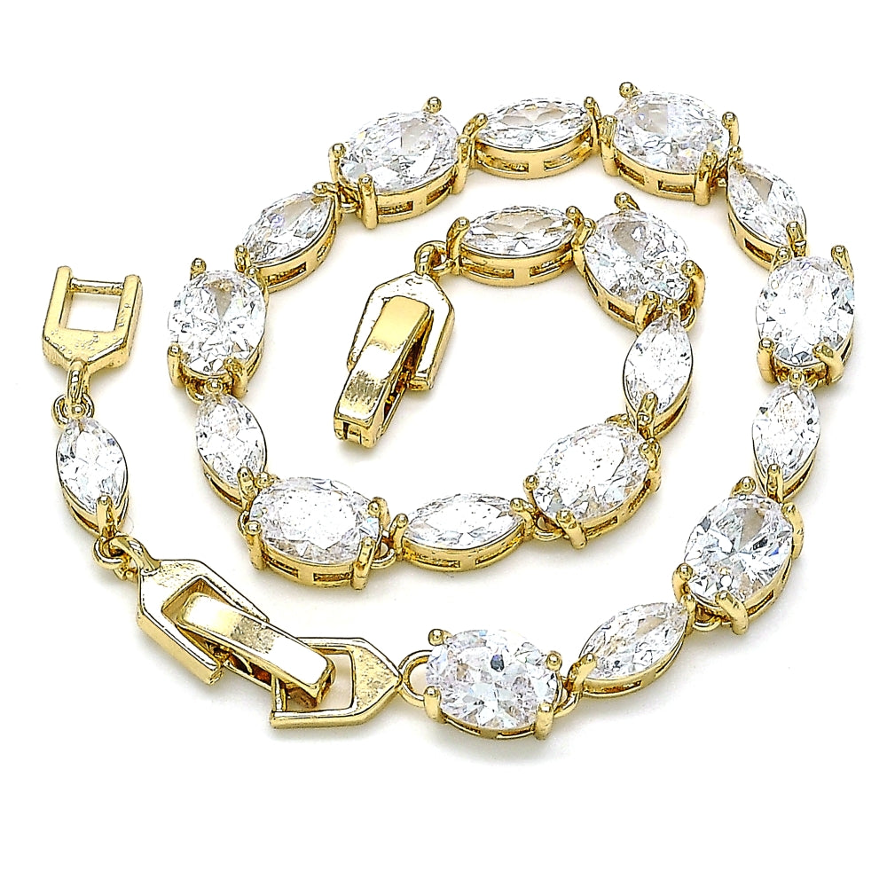 Oro Laminado Tennis Bracelet, Gold Filled Style with White Cubic Zirconia, Polished, Golden Finish