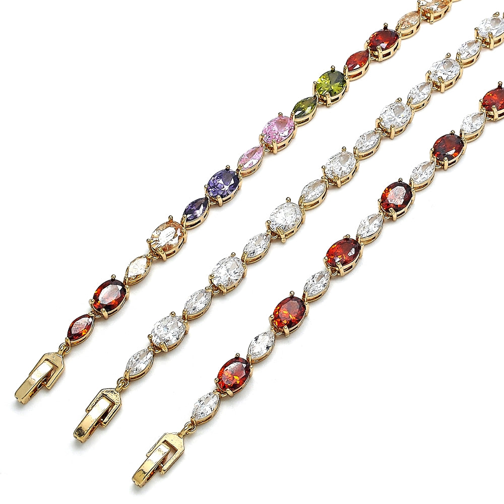 Oro Laminado Tennis Bracelet, Gold Filled Style with White Cubic Zirconia, Polished, Golden Finish