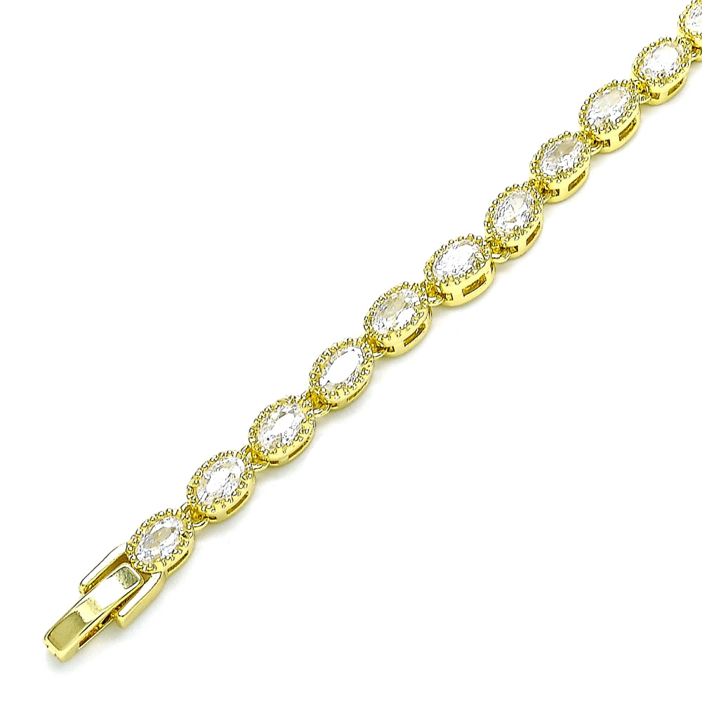 Oro Laminado Tennis Bracelet, Gold Filled Style with White Cubic Zirconia, Polished, Golden Finish