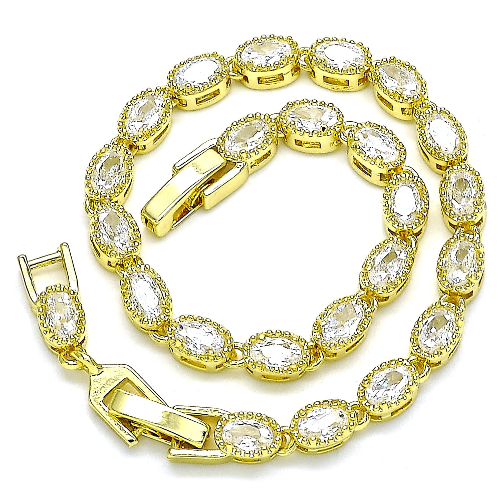 Oro Laminado Tennis Bracelet, Gold Filled Style with White Cubic Zirconia, Polished, Golden Finish