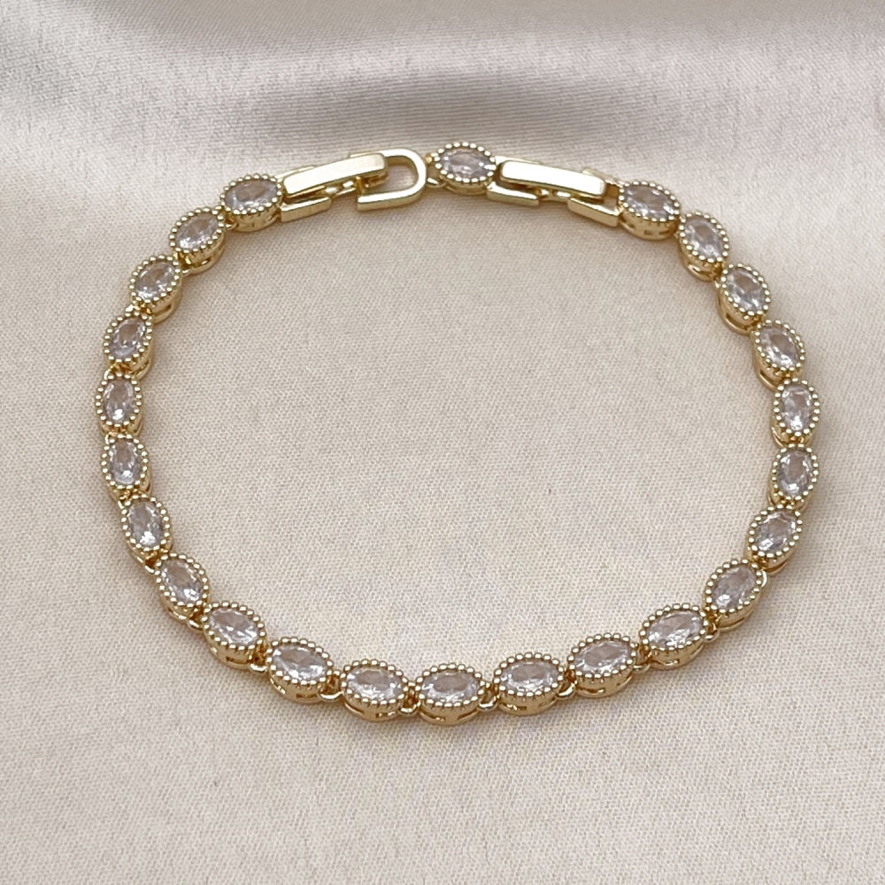 Oro Laminado Tennis Bracelet, Gold Filled Style with White Cubic Zirconia, Polished, Golden Finish