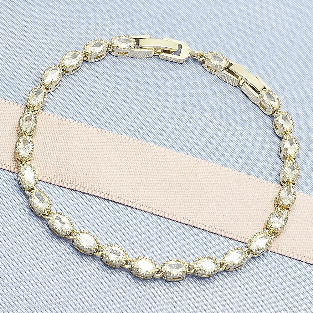 Oro Laminado Tennis Bracelet, Gold Filled Style with White Cubic Zirconia, Polished, Golden Finish