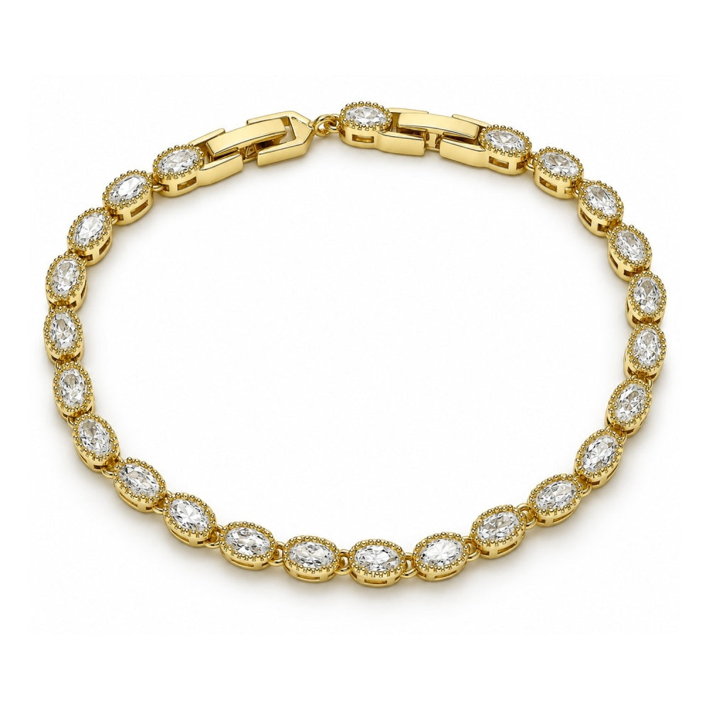 Oro Laminado Tennis Bracelet, Gold Filled Style with White Cubic Zirconia, Polished, Golden Finish