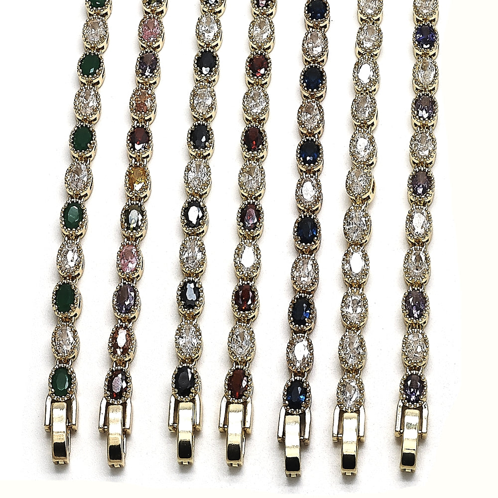 Oro Laminado Tennis Bracelet, Gold Filled Style with White Cubic Zirconia, Polished, Golden Finish