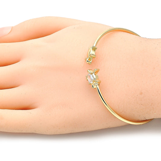 Oro Laminado Individual Bangle, Gold Filled Style Turtle Design, with White Micro Pave, Polished, Golden Finish