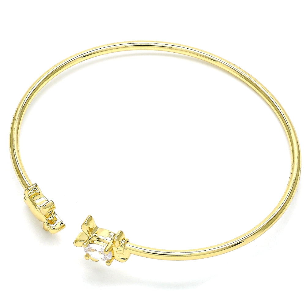 Oro Laminado Individual Bangle, Gold Filled Style Turtle Design, with White Micro Pave, Polished, Golden Finish